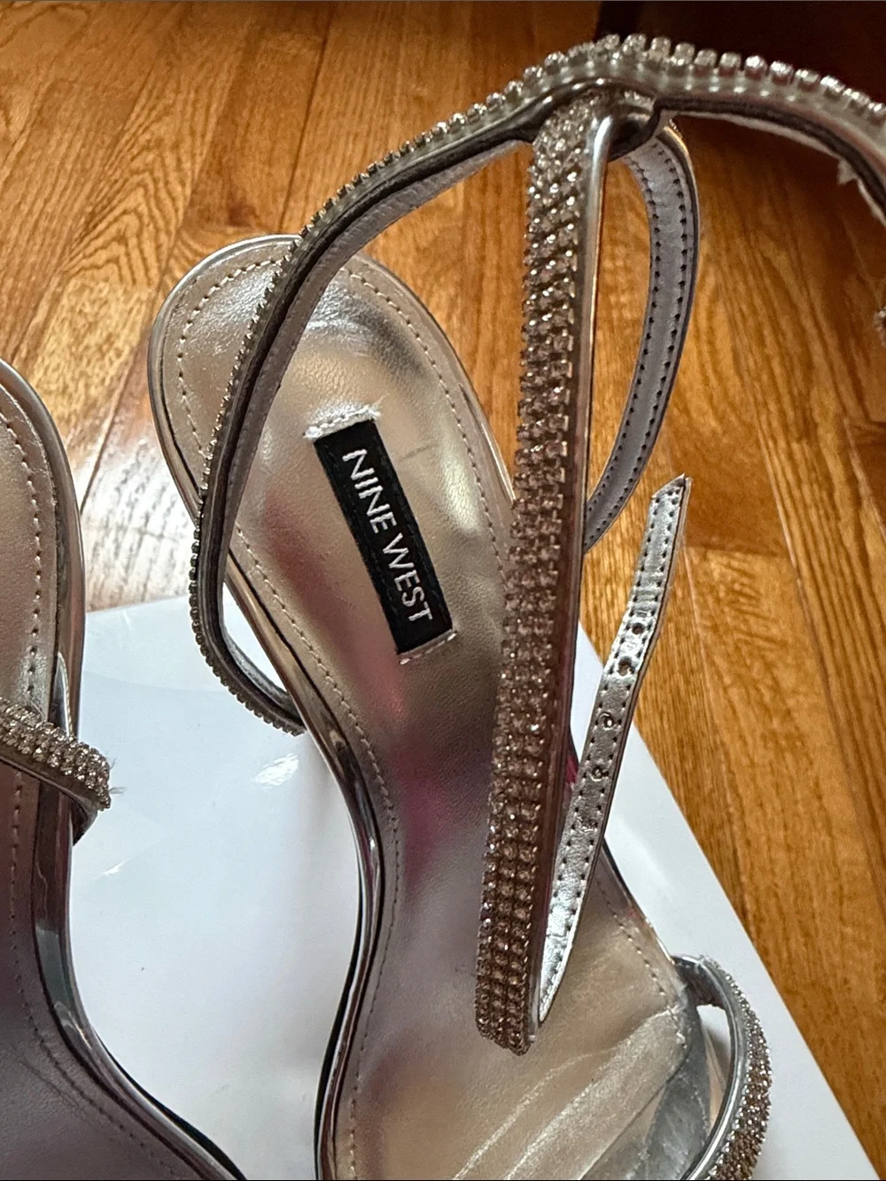 Nine West Shimmery Silver Ankle-Strap Heels